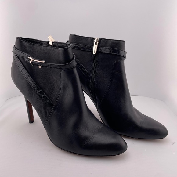 Coach Ursa Ankle‎ Boots Leather Heel Booties Buckle Detail Black 10B - Picture 1 of 10